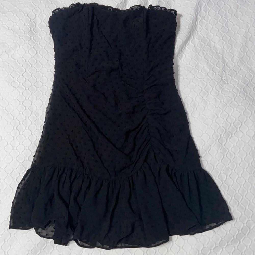 Strapless black mini dress